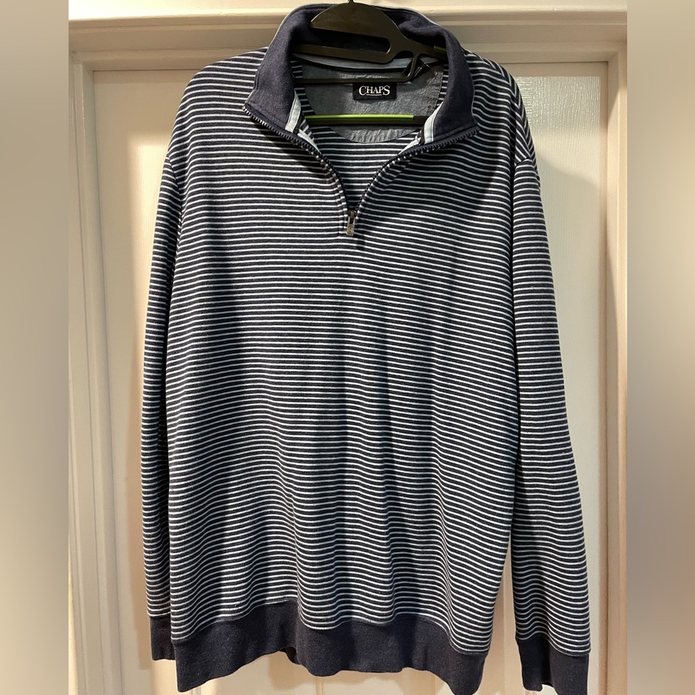 EUC XL Blue Striped Chaps 1/4 zip shirt